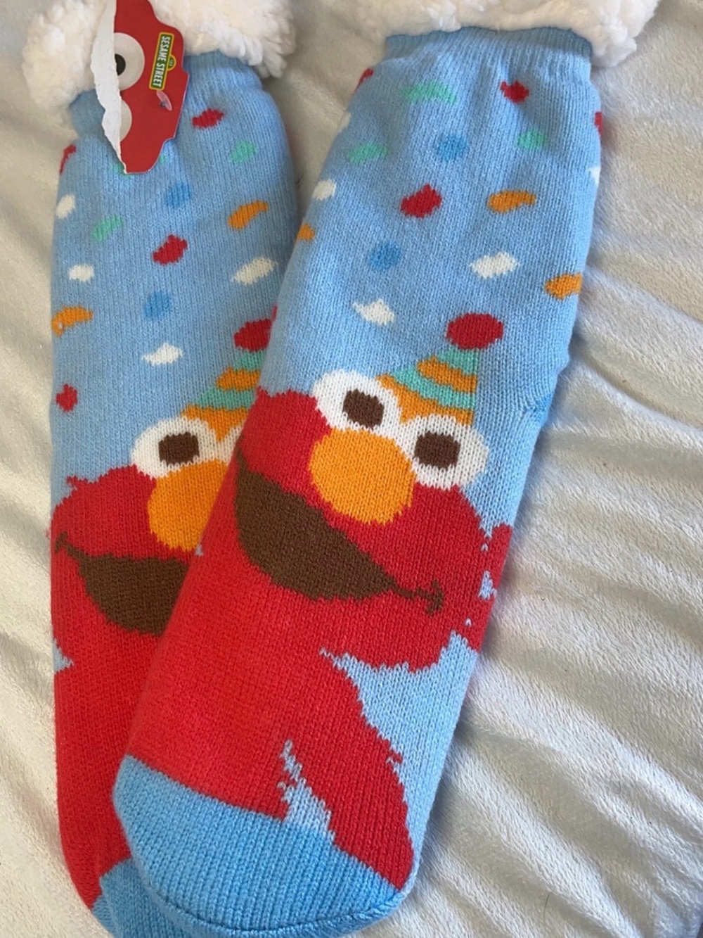 Elmo Cozy Sherpa Slipper Socks - Blue & Red